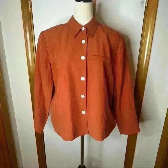 Coldwater Creek Long Sleeve Button Down Silk Linen Jacket Women 16 Orange Career - Picture 1 of 7